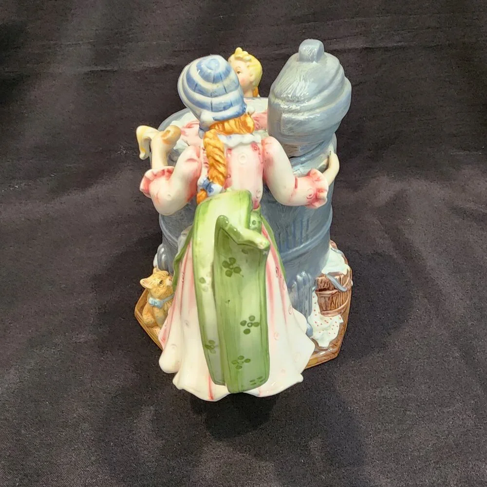 Vintage Ceramic Teapot Old Fashioned Ringer Washer Mom and Son, Rare
